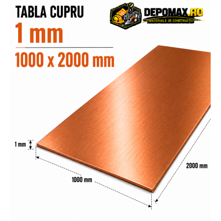 Tabla cupru 1mm – 1000 x 2000 mm – EN Cu-DHP